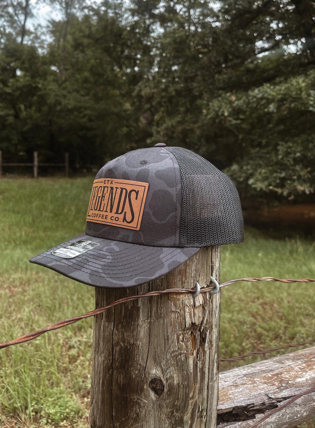 Trucker Hat - Black Camo/Black with Leather Patch