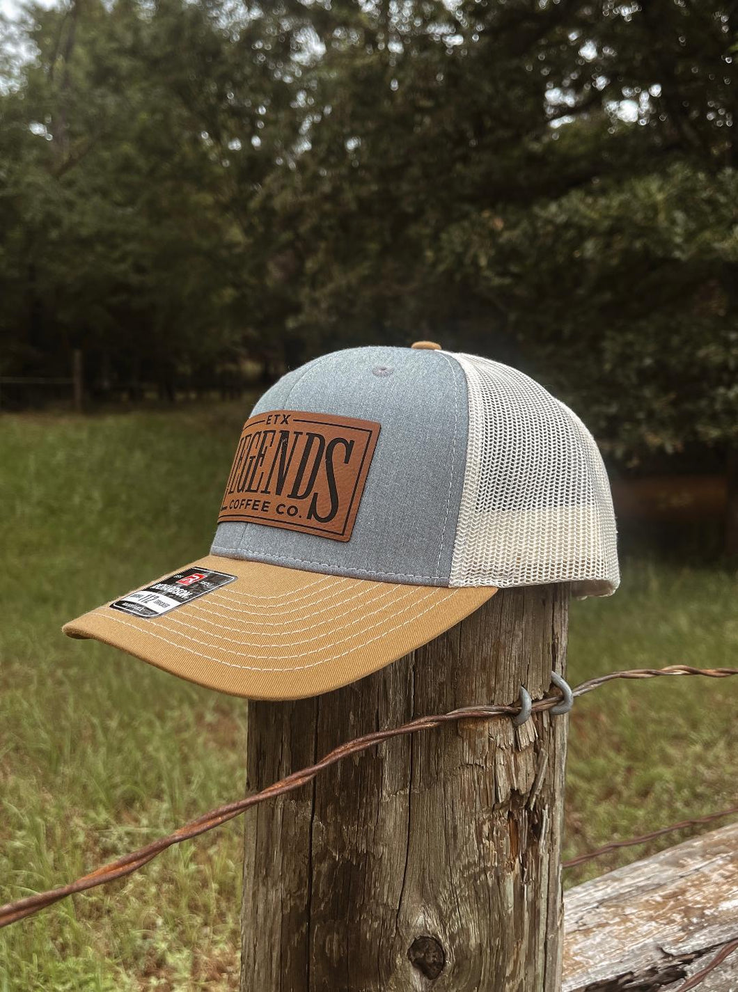 Trucker Hat - Heather Grey/Birch/Amber Gold with Leather Patch
