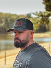 Load image into Gallery viewer, Trucker Hat - Black Camo/Black with Leather Patch
