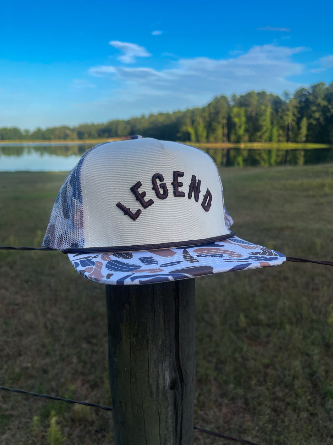 LEGEND Trucker Hat (Cream and Brown Camo)