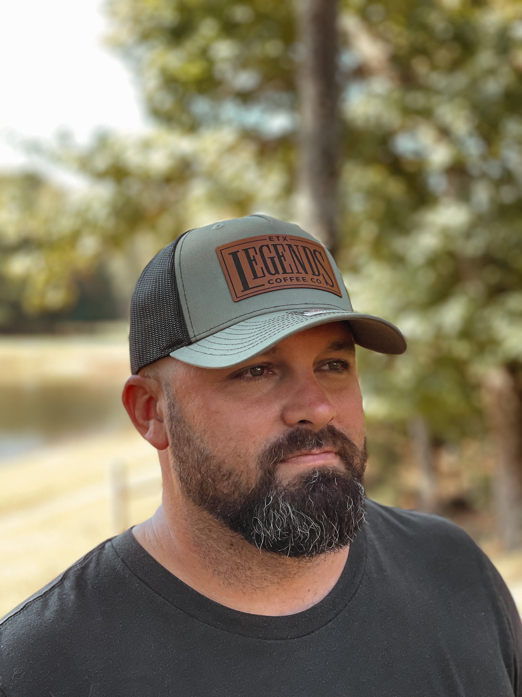 Trucker Hat Loden Green/Black with Leather Patch – ETX Legends