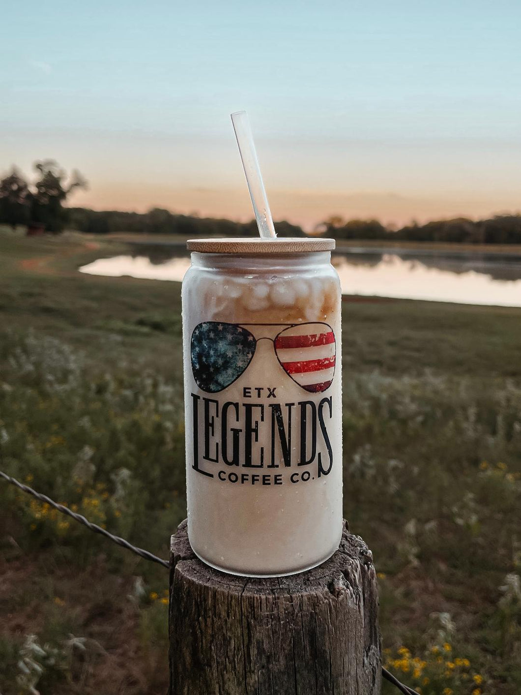 Glass Tumbler with Bamboo Lid - 'Merica