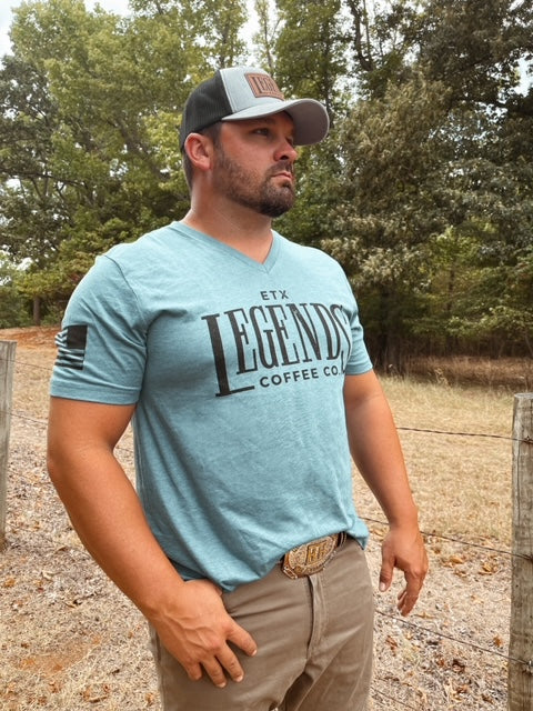 Men’s V-Neck – Heather Deep Teal w/ Black Logo