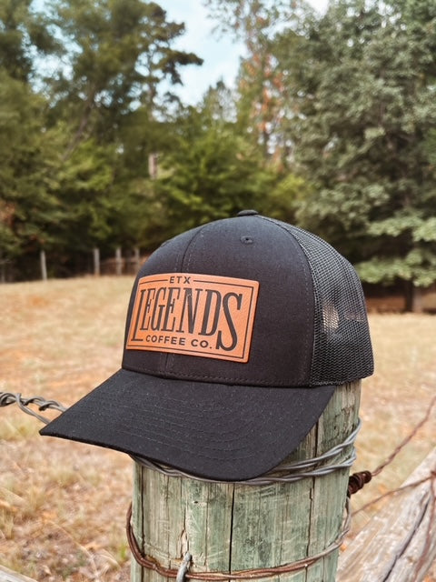 Trucker Hat - Black/Black with Leather Patch