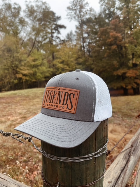 Trucker Hat - Charcoal/White with Leather Patch
